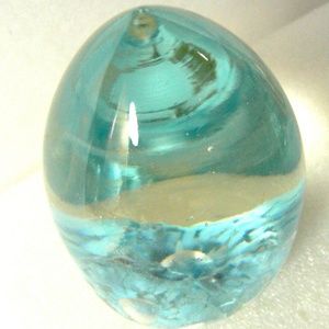 Vintage Norleans Japan Controlled Bubble Paperweight Light Blue Egg with Sticker